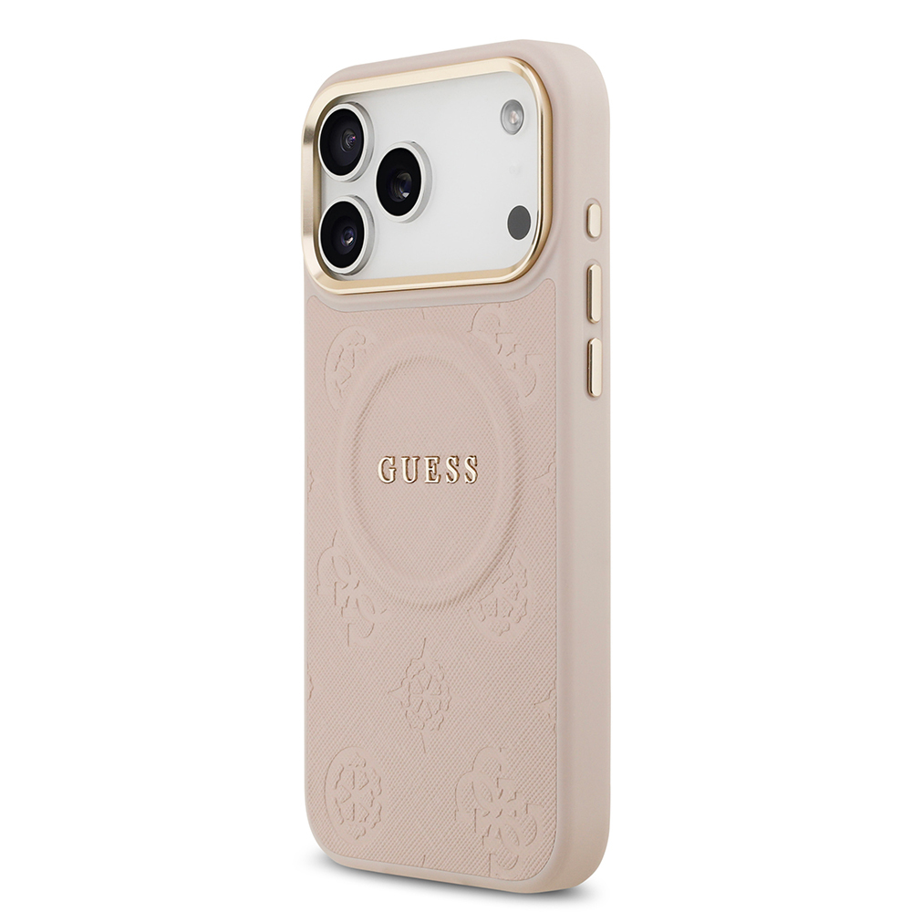 Apple iPhone 17 Pro Max Uyumlu Kılıf Guess Orjinal Lisanslı M-safe Şarj Özellikli Sıcak Baskılı Yazı Logolu PU Deri Peony Kapak - 13
