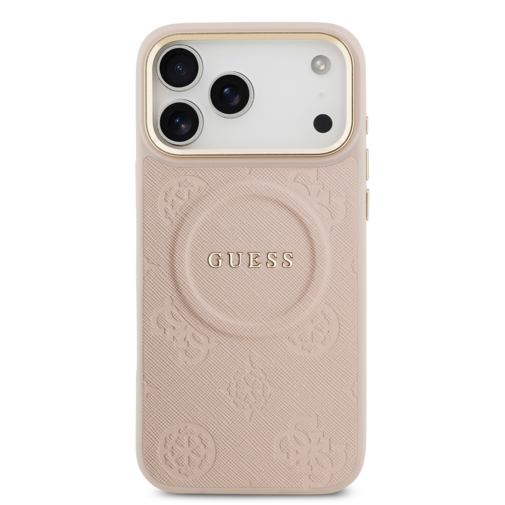 Apple iPhone 17 Pro Max Uyumlu Kılıf Guess Orjinal Lisanslı M-safe Şarj Özellikli Sıcak Baskılı Yazı Logolu PU Deri Peony Kapak - 14