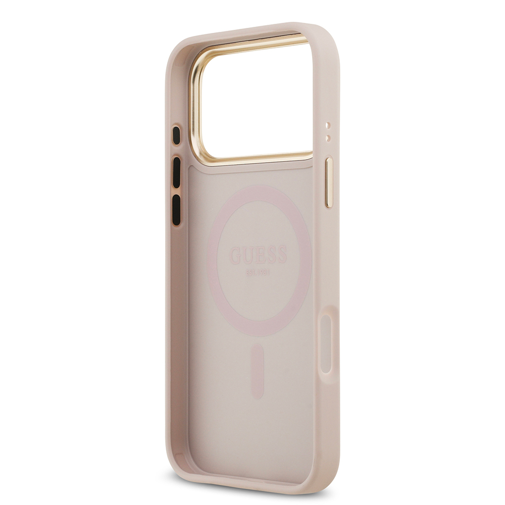 Apple iPhone 17 Pro Max Uyumlu Kılıf Guess Orjinal Lisanslı M-safe Şarj Özellikli Sıcak Baskılı Yazı Logolu PU Deri Peony Kapak - 18
