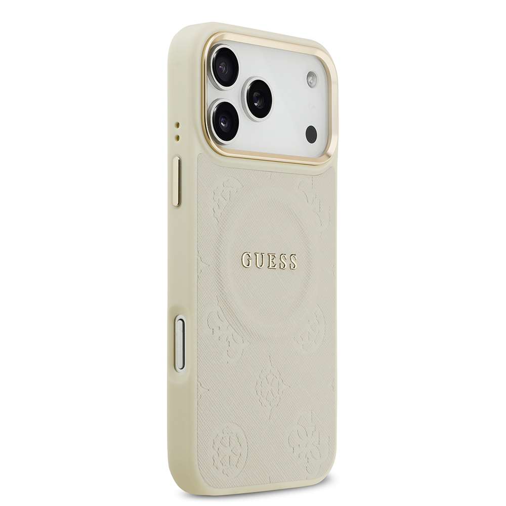 Apple iPhone 17 Pro Max Uyumlu Kılıf Guess Orjinal Lisanslı M-safe Şarj Özellikli Sıcak Baskılı Yazı Logolu PU Deri Peony Kapak - 24
