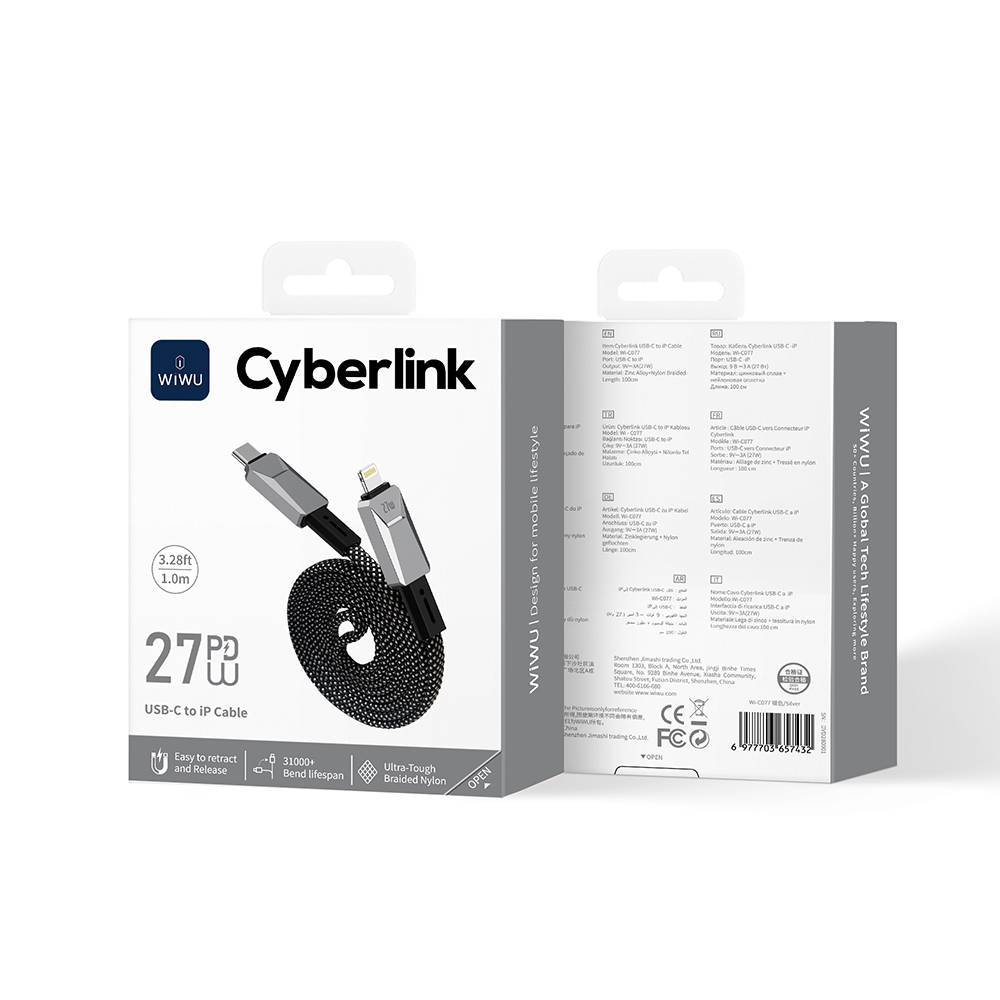 Wiwu Wi-C077 Cyberlink Serisi Type-C to Lightning Hızlı Şarj Özellikli Data ve Şarj Kablosu 27W 1M - 5