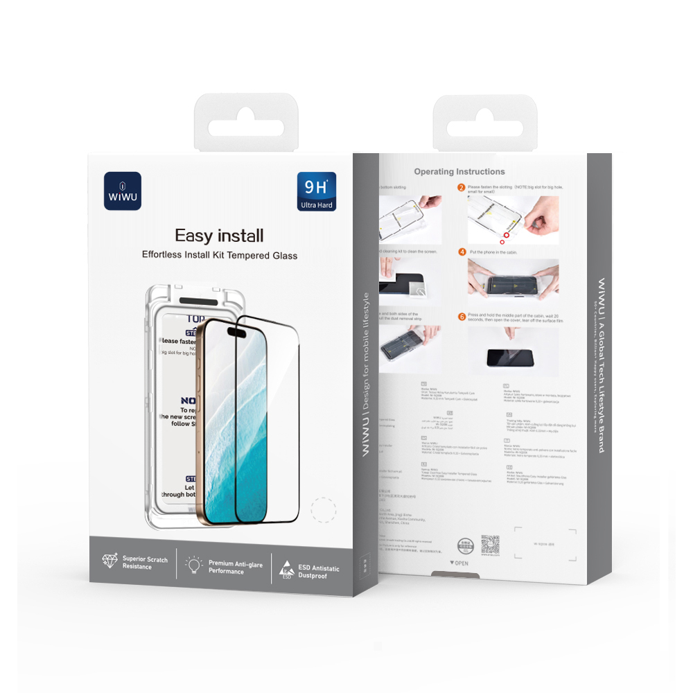 Apple iPhone 17 Air Uyumlu Wiwu SQ-008 Oleofobik Easy Install Darbeye Karşı Dayanıklı Temperli Cam Ekran Koruyucu + Kolay Uygulama Aparatlı - 4