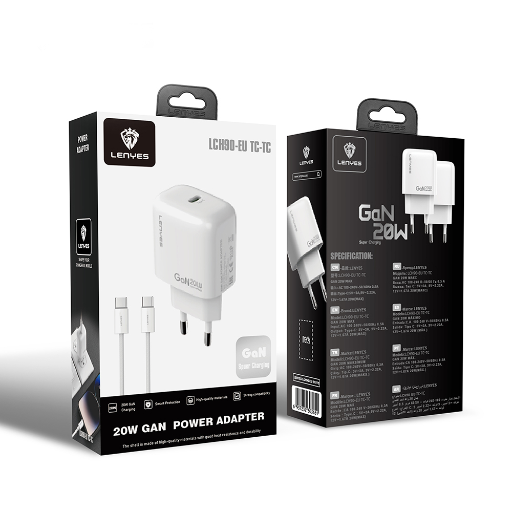 Lenyes LCH90-TC-TC Type-C to Type-C GaN Teknolojili PD Hızlı Şarj Özellikli Şarj Seti 20W - 1