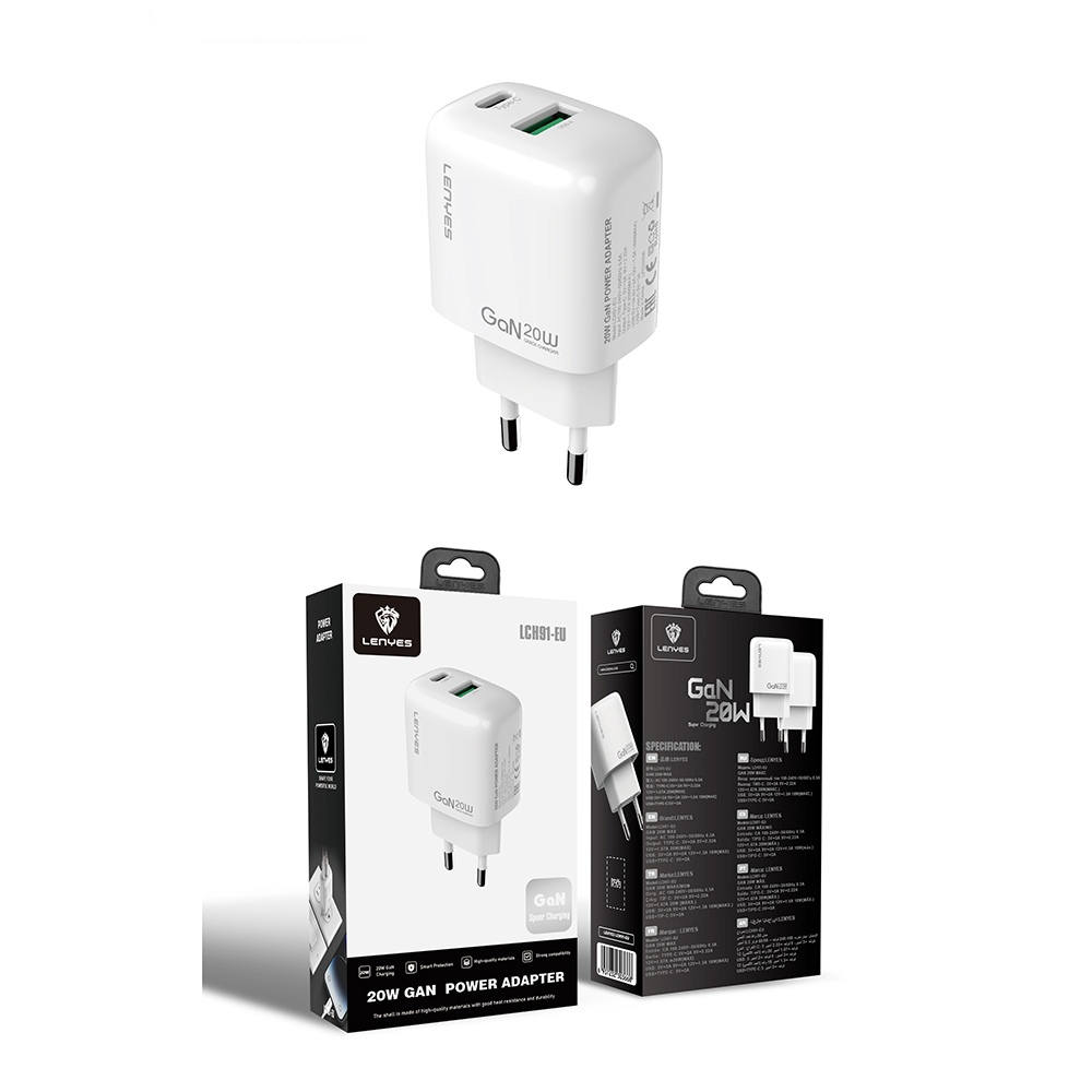 Lenyes LCH91 Type-C ve USB GaN Teknolojili PD Hızlı Şarj Özellikli Şarj Başlığı 20W - 6