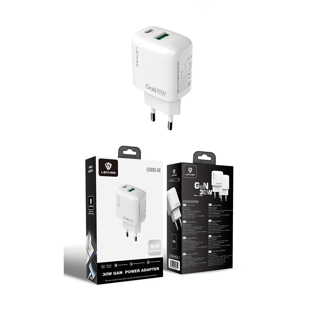Lenyes LCH93 Type-C ve USB GaN Teknolojili PD Hızlı Şarj Özellikli Şarj Başlığı 30W - 6