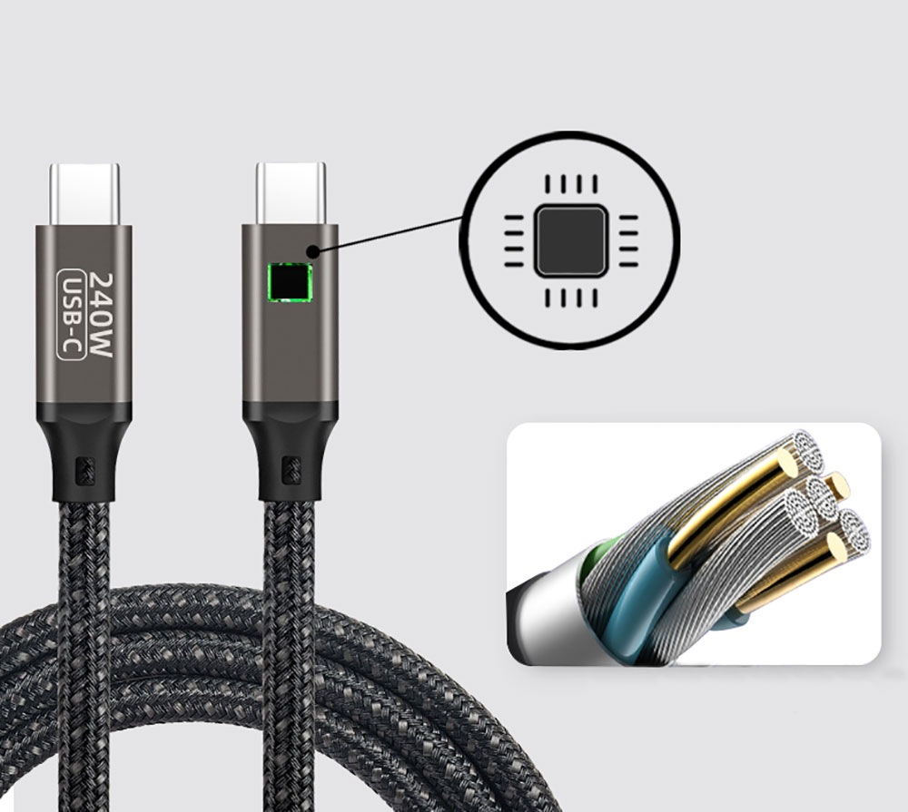 Qgeem QG02 Type-C to Type-C PD3.1 Data Kablosu 240W 480Mbps 3 Metre - 5