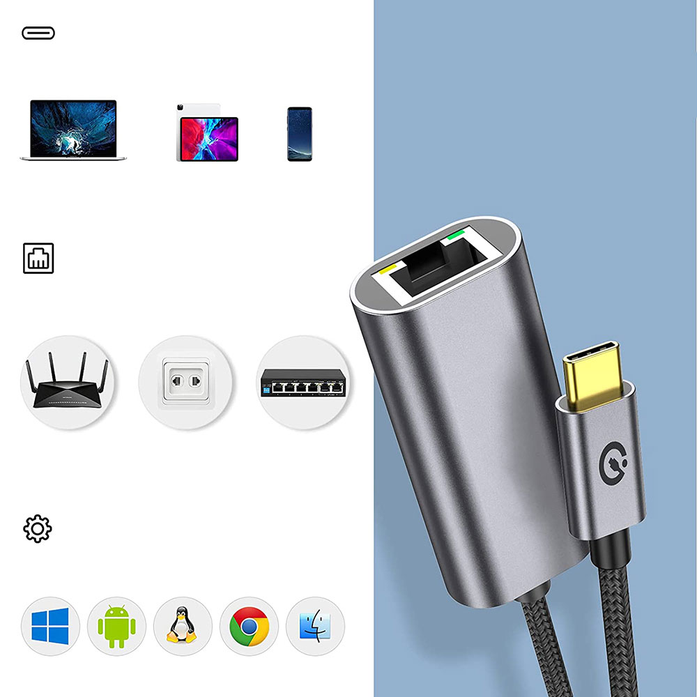 Qgeem QG04 Type-C to RJ45 Ethernet Dönüştürücü Kablo 1024Mbps 22cm - 1