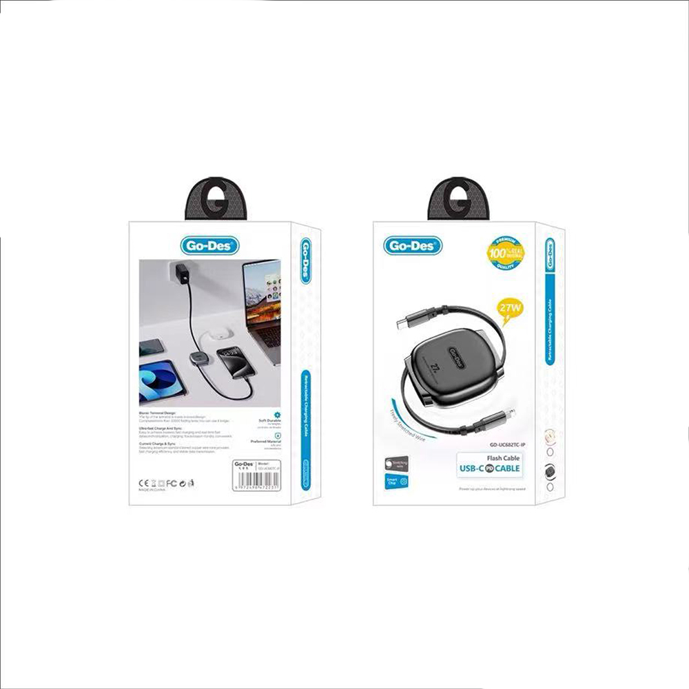 Go-Des GD-UC682 Type-C to Type-C Makaralı Data ve Şarj Kablosu 100W - 2