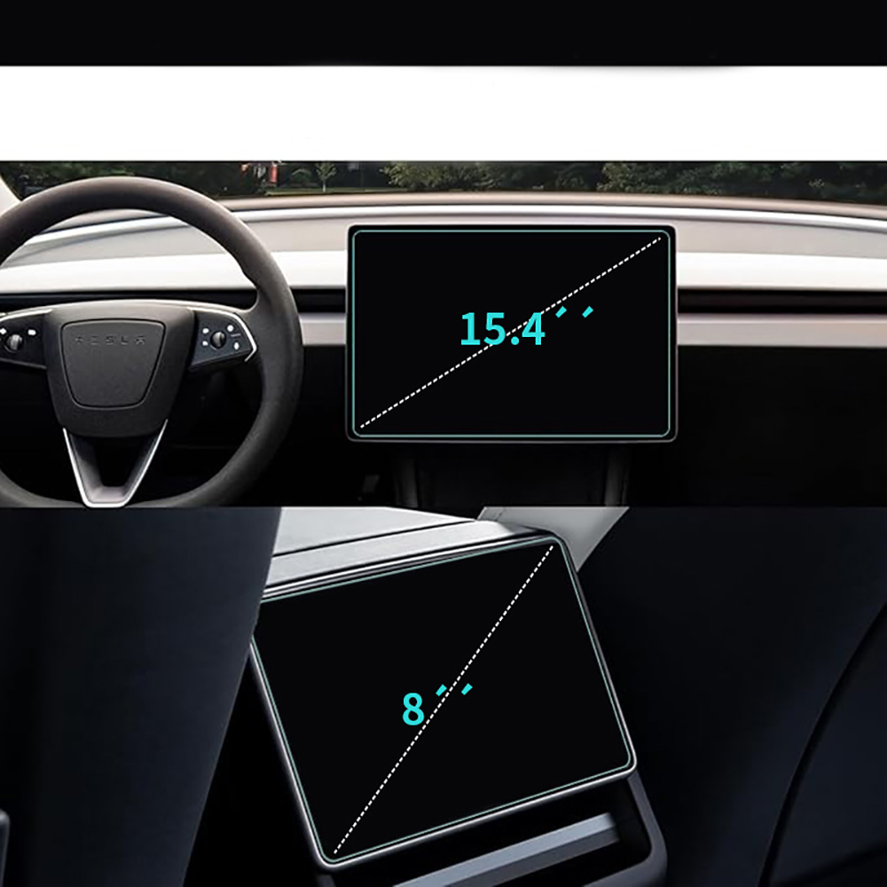 Tesla Yeni Model Y 2in1 Araç Multimedya Ekran Koruyucu Uygulama Aparatlı Zore Premium Temperli Cam Ekran Koruyucu - 1