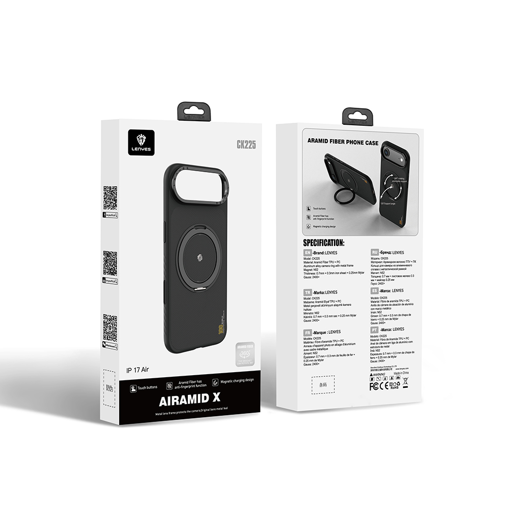 Apple iPhone 17 Air Uyumlu Kılıf M-safe Şarj Özellikli Metal Standlı Lenyes CK225 Kevlar Kapak - 9
