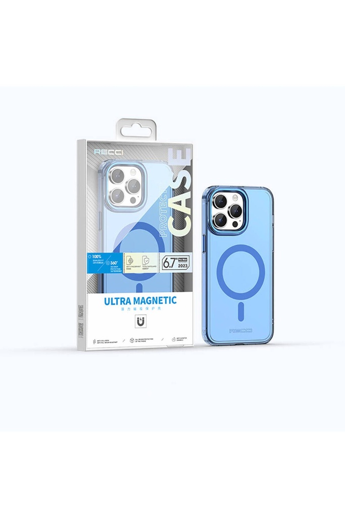 Apple iPhone 15 Pro Max Uyumlu Kılıf Magsafe Şarj Özellikli Saydam Arka Yüzey Recci Crystal Color Serisi Kapak