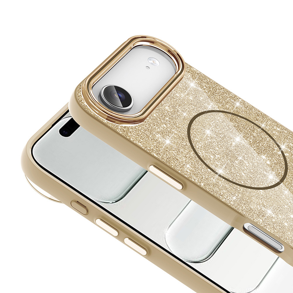 Apple iPhone 17 Air Uyumlu Kılıf M-safe Şarj Özellikli Parlayan Simli Zore Okso Kapak - 7