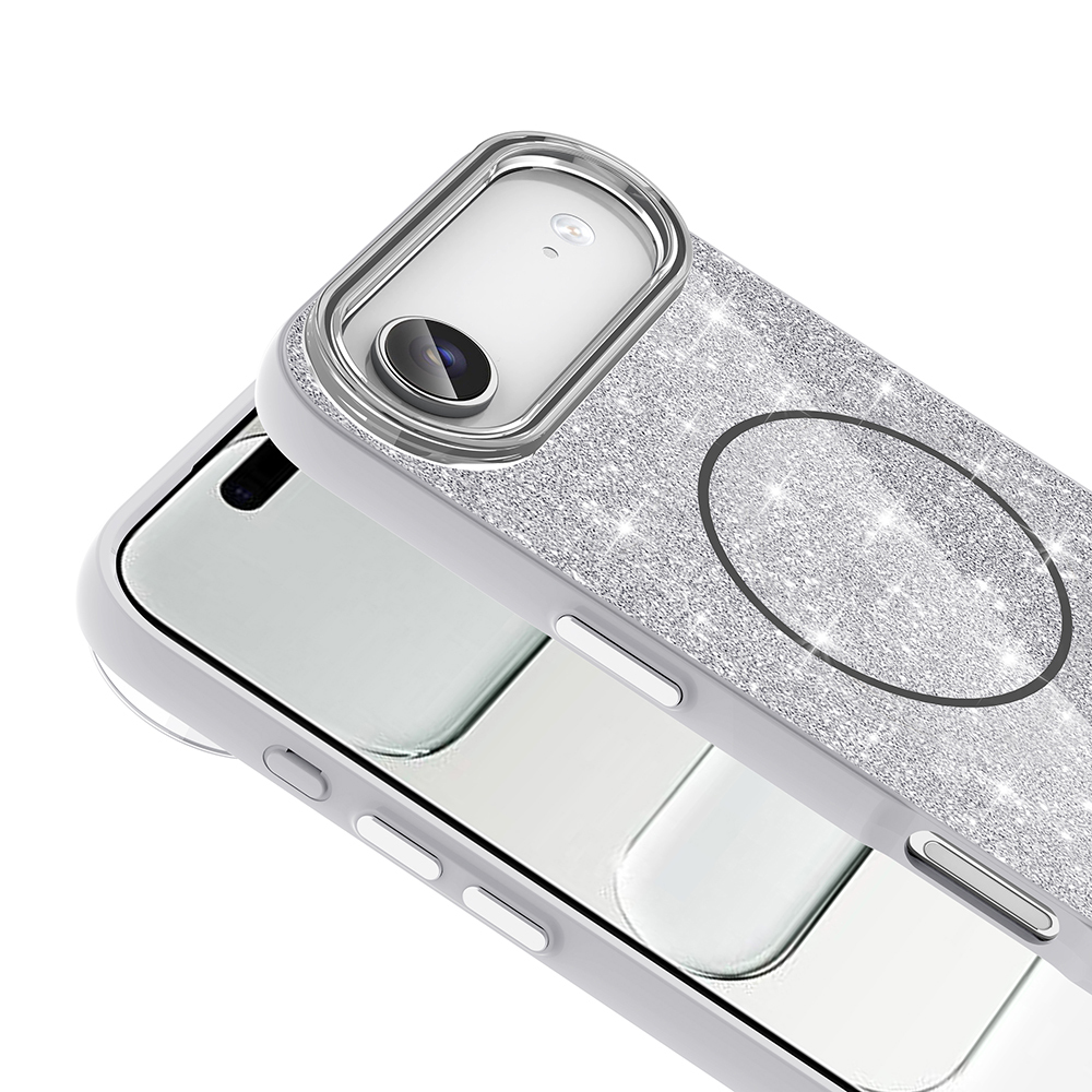 Apple iPhone 17 Air Uyumlu Kılıf M-safe Şarj Özellikli Parlayan Simli Zore Okso Kapak - 8