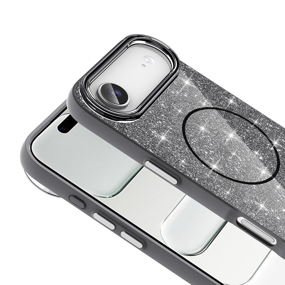 Apple iPhone 17 Air Uyumlu Kılıf M-safe Şarj Özellikli Parlayan Simli Zore Okso Kapak - 10