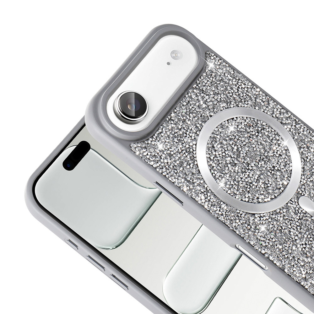 Apple iPhone 17 Air Uyumlu Kılıf Pırlanta Tasarımlı M-safe Şarj Özellikli Zore Mozaik Silikon Kapak - 5
