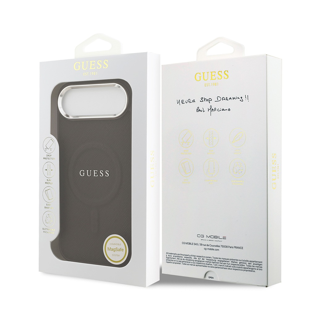 Apple iPhone 17 Air Uyumlu Kılıf Guess Orjinal Lisanslı M-safe Şarj Özellikli Klasik Yazı Logolu PU Deri Kapak - 13