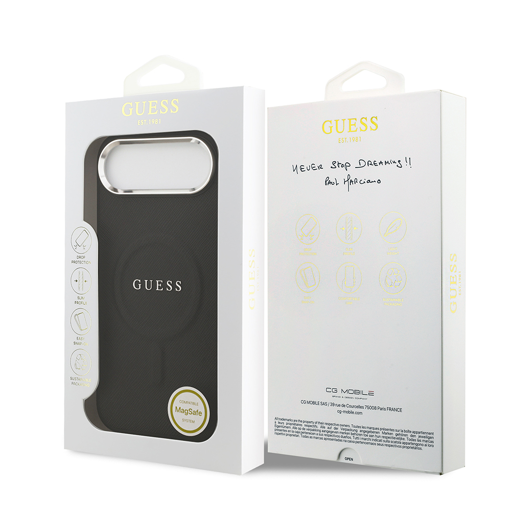 Apple iPhone 17 Air Uyumlu Kılıf Guess Orjinal Lisanslı M-safe Şarj Özellikli Klasik Yazı Logolu PU Deri Kapak - 14