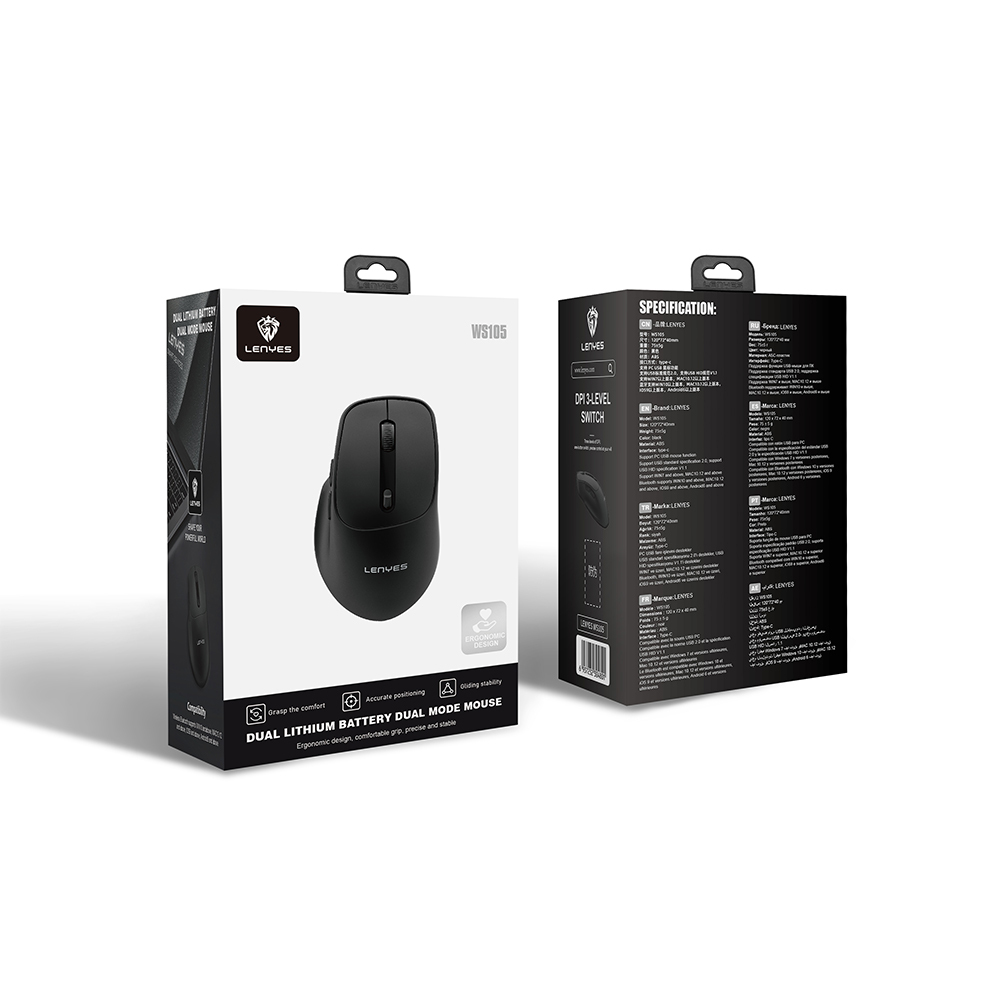Lenyes WS105 Sessiz Buton Tasarımlı Ergonomik Çift Bluetooth Bağlantılı 2.4G Kablosuz Mouse 1600 DPI - 8