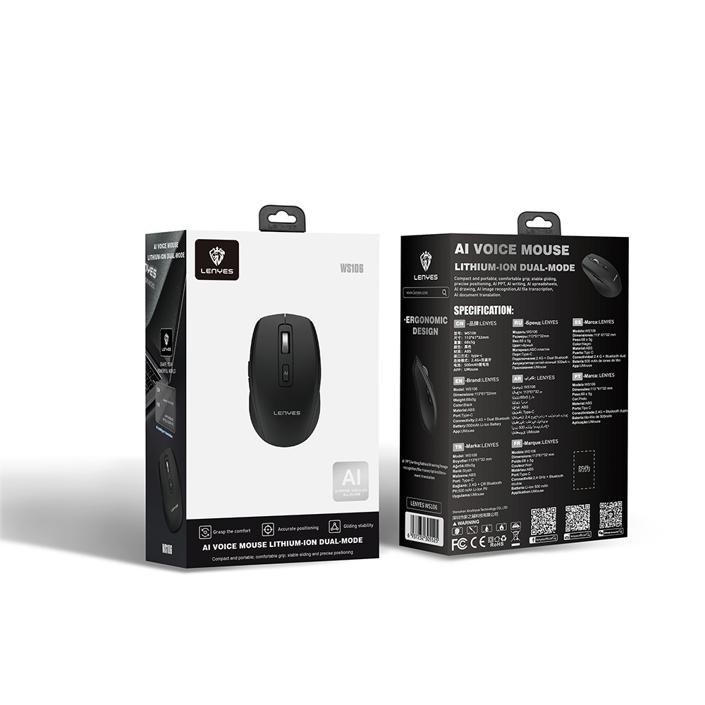 Lenyes WS106 Yapay Zeka Destekli Ergonomik Çift Bluetooth Bağlantılı 2.4G Kablosuz Mouse 1200 DPI - 6