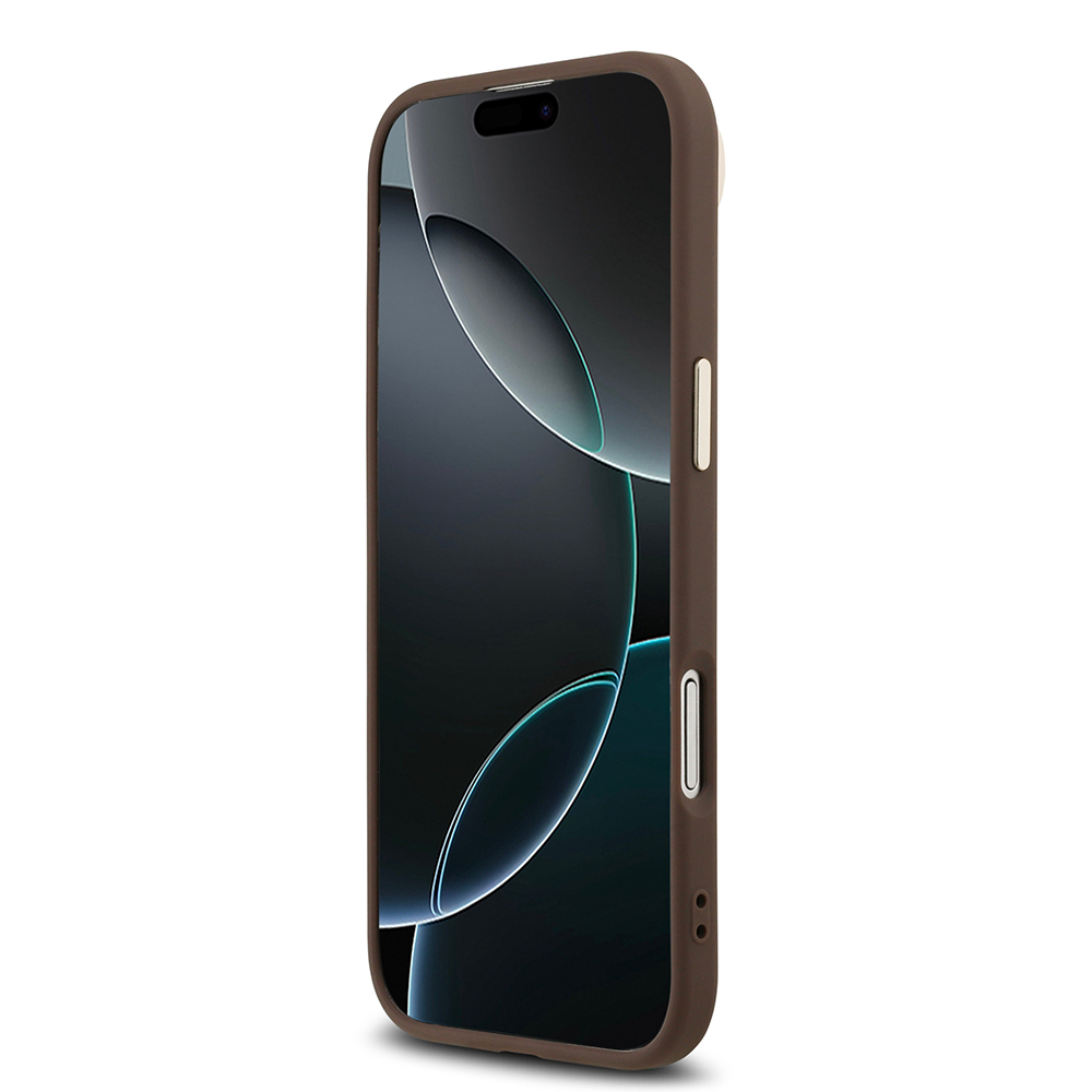 Apple iPhone 17 Air Uyumlu Kılıf Guess Orjinal Lisanslı M-safe Şarj Özellikli Gold Metal Kamera Çerçeveli Taşlı Üçgen Logo 4G Desenli Kapak - 11