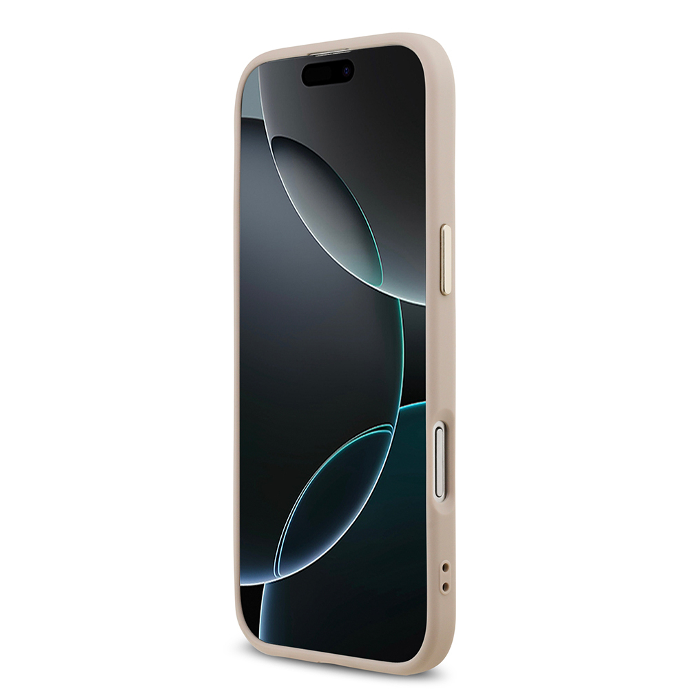 Apple iPhone 17 Air Uyumlu Kılıf Guess Orjinal Lisanslı M-safe Şarj Özellikli Gold Metal Kamera Çerçeveli Taşlı Üçgen Logo 4G Desenli Kapak - 18