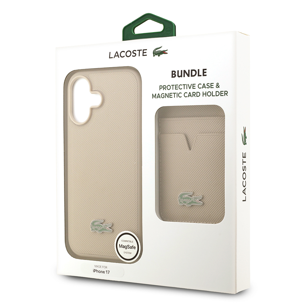 Apple iPhone 17 Uyumlu Kılıf Lacoste Orjinal Lisanslı M-safe Şarj Özellikli PU Pike Desenli Metal Logolu Kartlıklı Kapak - 38