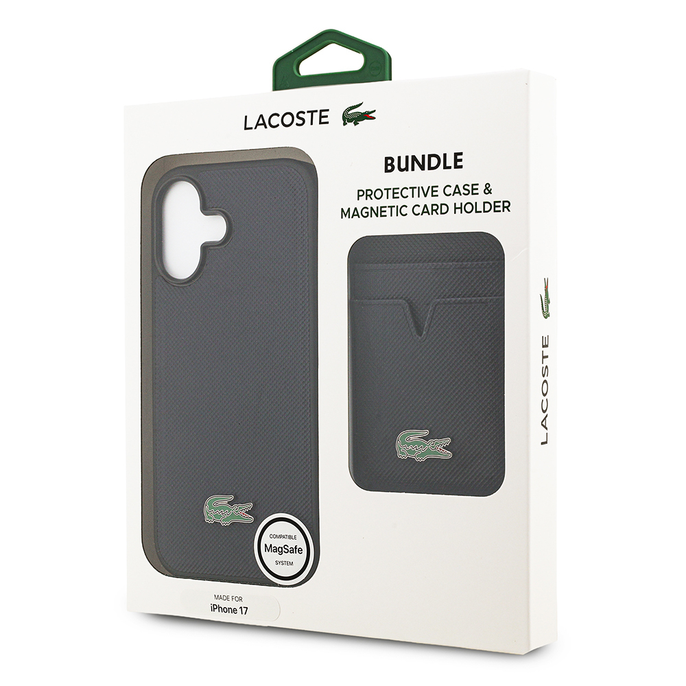 Apple iPhone 17 Uyumlu Kılıf Lacoste Orjinal Lisanslı M-safe Şarj Özellikli PU Pike Desenli Metal Logolu Kartlıklı Kapak - 39