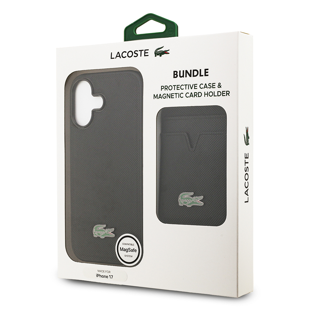 Apple iPhone 17 Uyumlu Kılıf Lacoste Orjinal Lisanslı M-safe Şarj Özellikli PU Pike Desenli Metal Logolu Kartlıklı Kapak - 40
