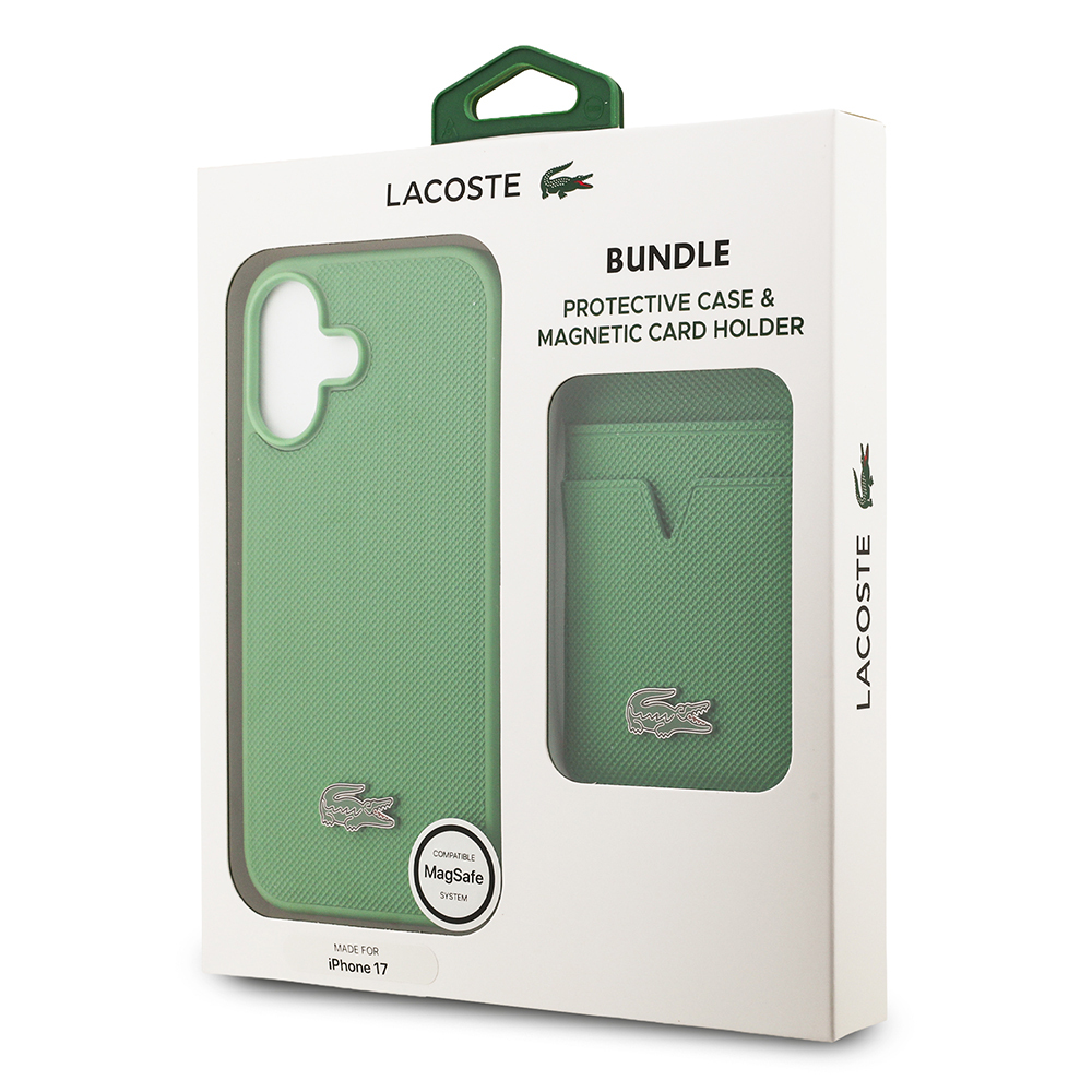 Apple iPhone 17 Uyumlu Kılıf Lacoste Orjinal Lisanslı M-safe Şarj Özellikli PU Pike Desenli Metal Logolu Kartlıklı Kapak - 41