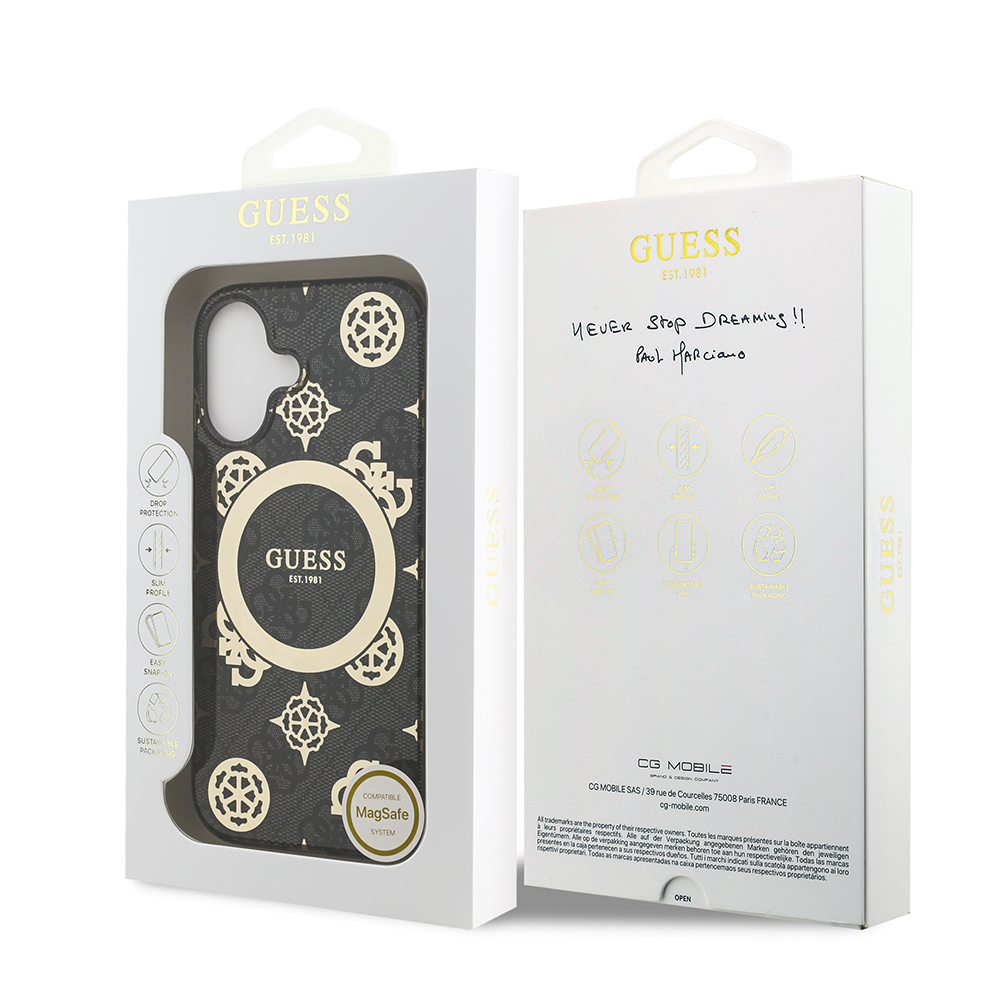 Apple iPhone 17 Uyumlu Kılıf Guess Orjinal Lisanslı M-safe Şarj Özellikli IML Peony ve 4G Desenli Klasik Logolu Kapak - 7