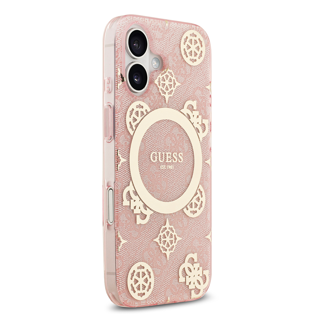 Apple iPhone 17 Uyumlu Kılıf Guess Orjinal Lisanslı M-safe Şarj Özellikli IML Peony ve 4G Desenli Klasik Logolu Kapak - 17