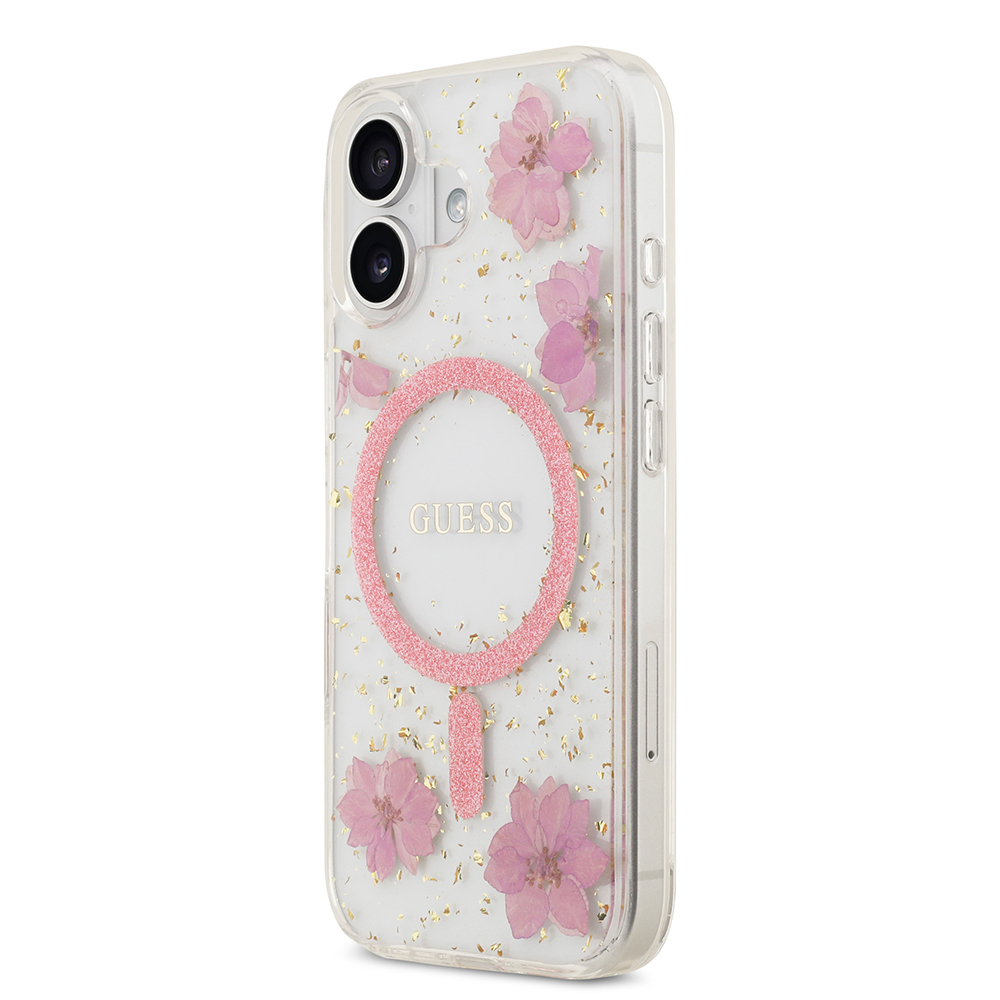 Apple iPhone 17 Uyumlu Kılıf Guess Orjinal Lisanslı M-safe Şarj Özellikli Transparan Resin Flowers Kapak - 1