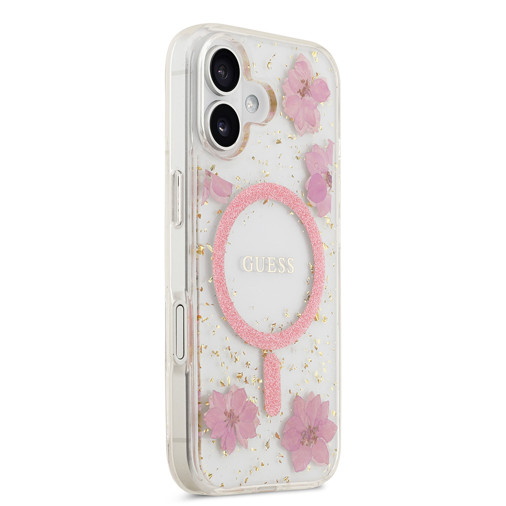 Apple iPhone 17 Uyumlu Kılıf Guess Orjinal Lisanslı M-safe Şarj Özellikli Transparan Resin Flowers Kapak - 3