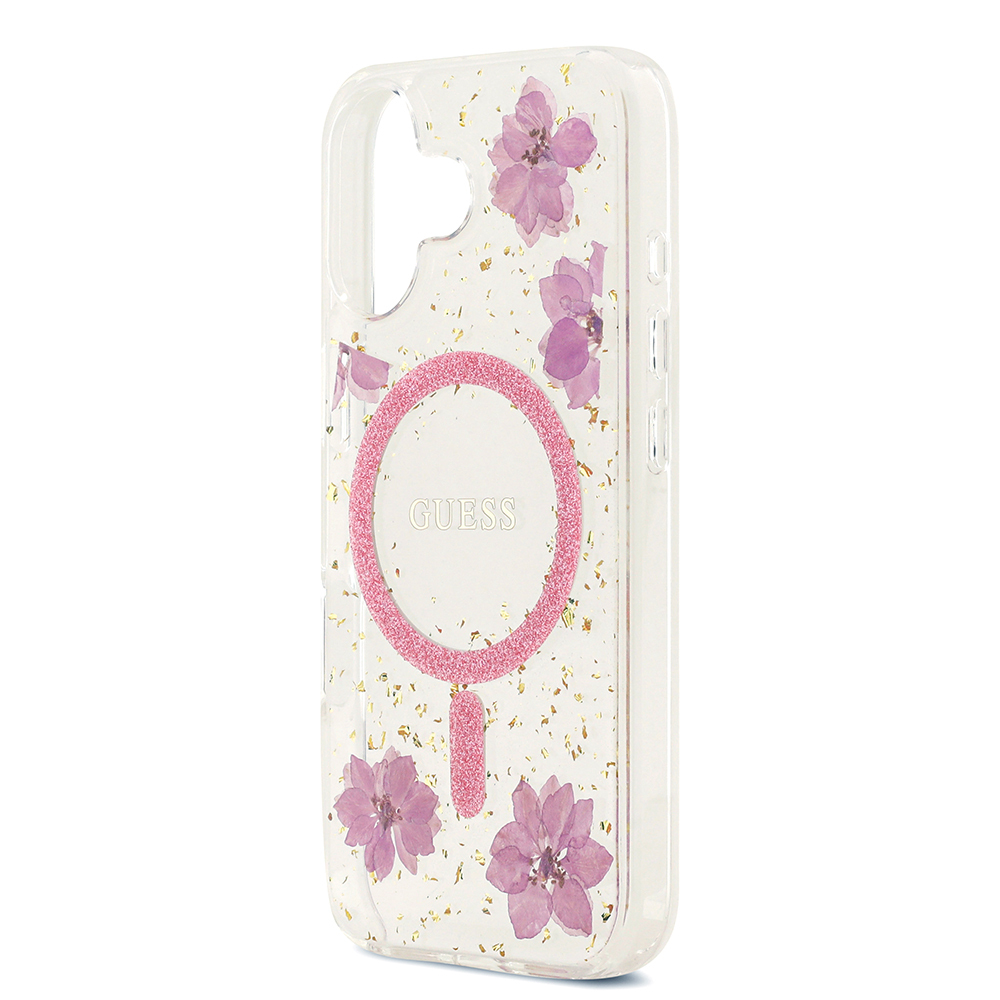 Apple iPhone 17 Uyumlu Kılıf Guess Orjinal Lisanslı M-safe Şarj Özellikli Transparan Resin Flowers Kapak - 5