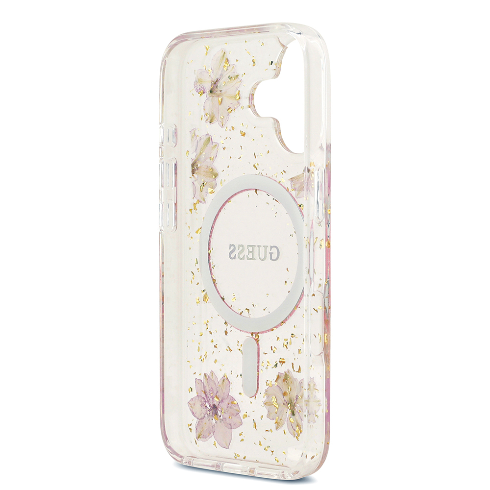 Apple iPhone 17 Uyumlu Kılıf Guess Orjinal Lisanslı M-safe Şarj Özellikli Transparan Resin Flowers Kapak - 6