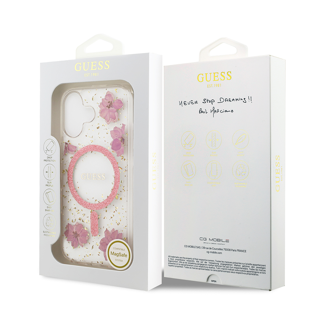 Apple iPhone 17 Uyumlu Kılıf Guess Orjinal Lisanslı M-safe Şarj Özellikli Transparan Resin Flowers Kapak - 7