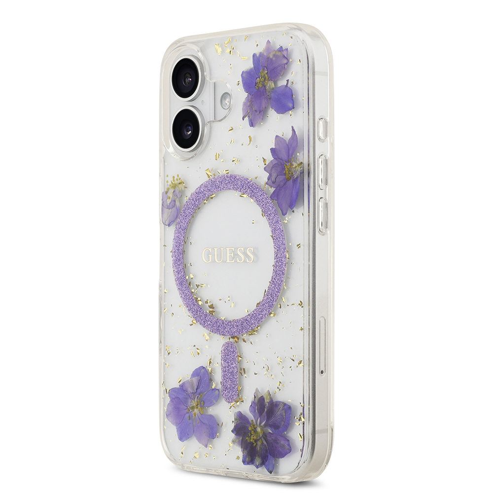 Apple iPhone 17 Uyumlu Kılıf Guess Orjinal Lisanslı M-safe Şarj Özellikli Transparan Resin Flowers Kapak - 8