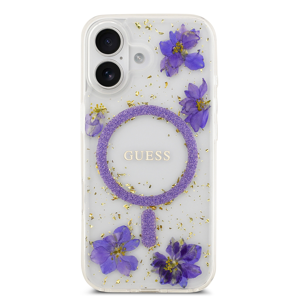 Apple iPhone 17 Uyumlu Kılıf Guess Orjinal Lisanslı M-safe Şarj Özellikli Transparan Resin Flowers Kapak - 9