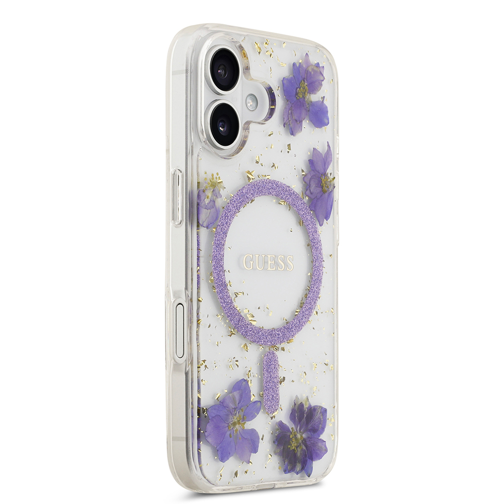 Apple iPhone 17 Uyumlu Kılıf Guess Orjinal Lisanslı M-safe Şarj Özellikli Transparan Resin Flowers Kapak - 10