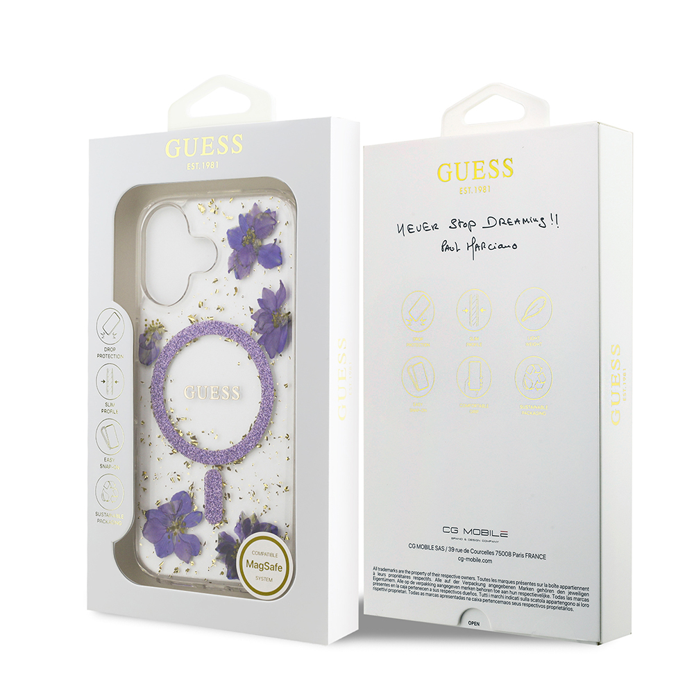 Apple iPhone 17 Uyumlu Kılıf Guess Orjinal Lisanslı M-safe Şarj Özellikli Transparan Resin Flowers Kapak - 14
