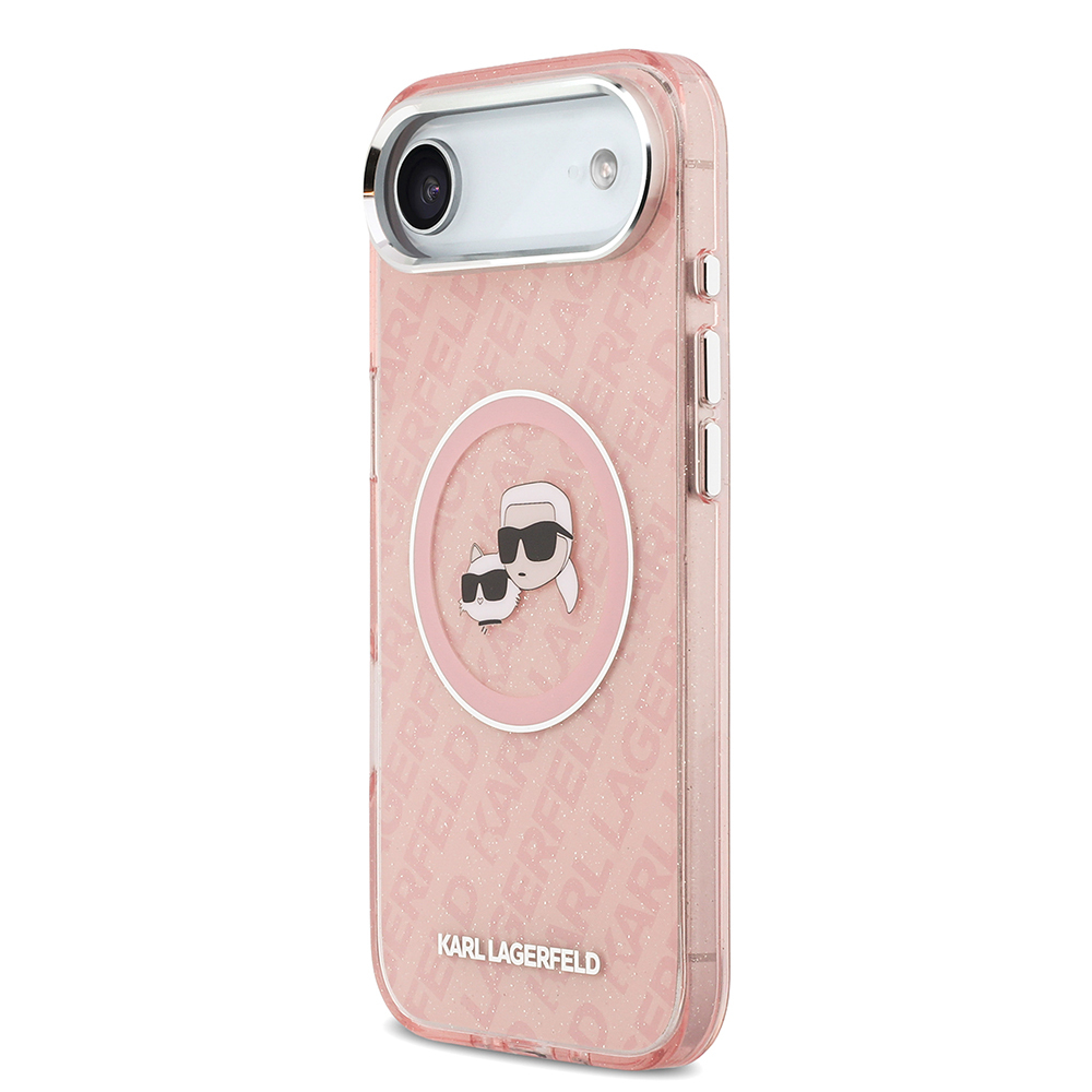 Apple iPhone 17 Air Uyumlu Kılıf Karl Lagerfeld Orjinal Lisanslı Parlayan Simli Karl & Choupette Heads Kapak - 1