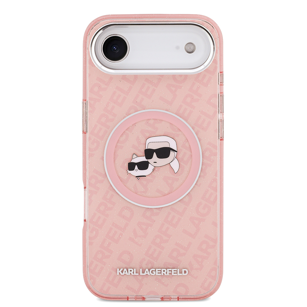 Apple iPhone 17 Air Uyumlu Kılıf Karl Lagerfeld Orjinal Lisanslı Parlayan Simli Karl & Choupette Heads Kapak - 2