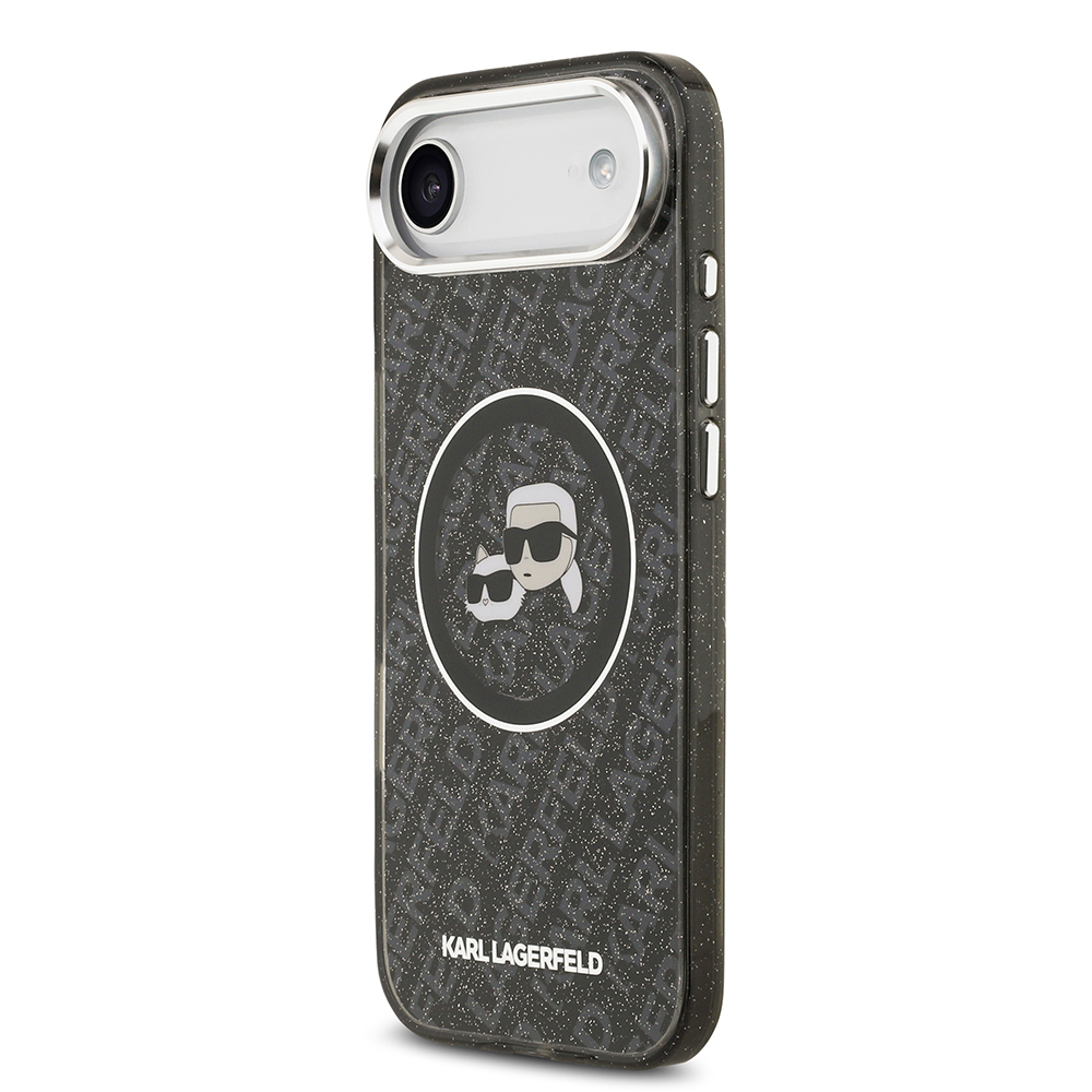 Apple iPhone 17 Air Uyumlu Kılıf Karl Lagerfeld Orjinal Lisanslı Parlayan Simli Karl & Choupette Heads Kapak - 7