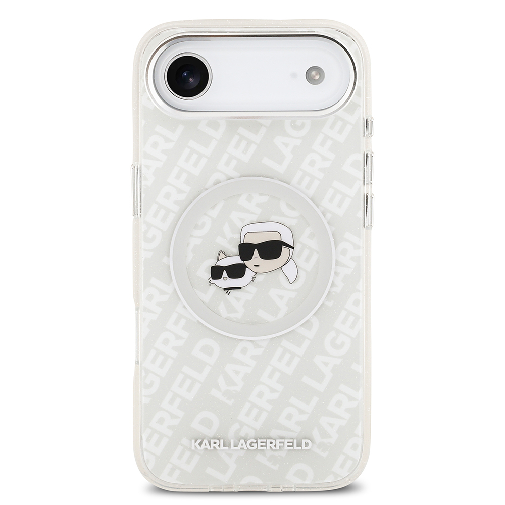 Apple iPhone 17 Air Uyumlu Kılıf Karl Lagerfeld Orjinal Lisanslı Parlayan Simli Karl & Choupette Heads Kapak - 14