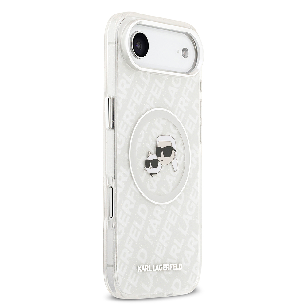 Apple iPhone 17 Air Uyumlu Kılıf Karl Lagerfeld Orjinal Lisanslı Parlayan Simli Karl & Choupette Heads Kapak - 15
