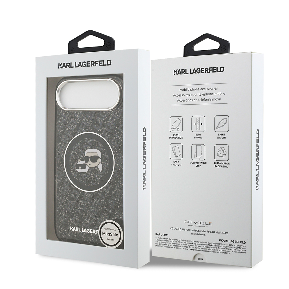 Apple iPhone 17 Air Uyumlu Kılıf Karl Lagerfeld Orjinal Lisanslı Parlayan Simli Karl & Choupette Heads Kapak - 20
