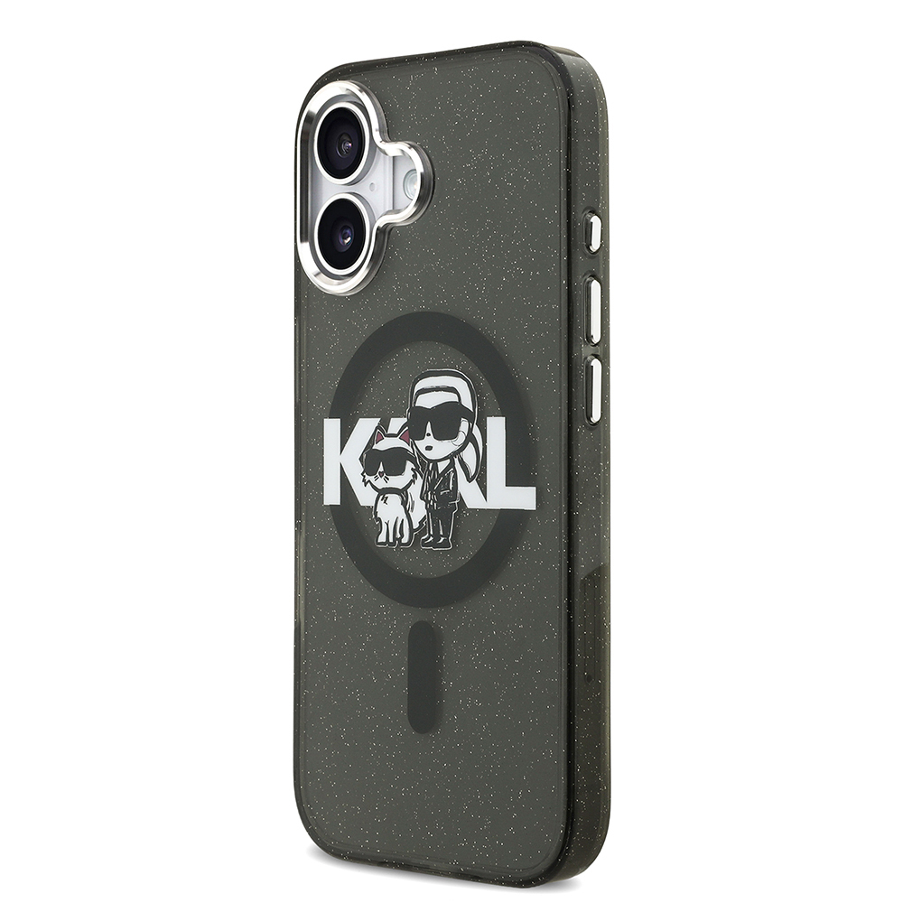 Apple iPhone 17 Uyumlu Kılıf Karl Lagerfeld Orjinal Lisanslı Parlayan Simli Karl & Choupette Sketch Logo Kapak - 1