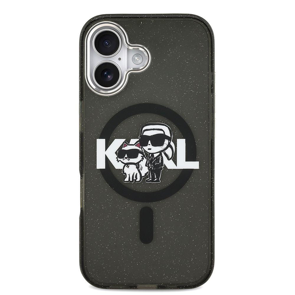 Apple iPhone 17 Uyumlu Kılıf Karl Lagerfeld Orjinal Lisanslı Parlayan Simli Karl & Choupette Sketch Logo Kapak - 2