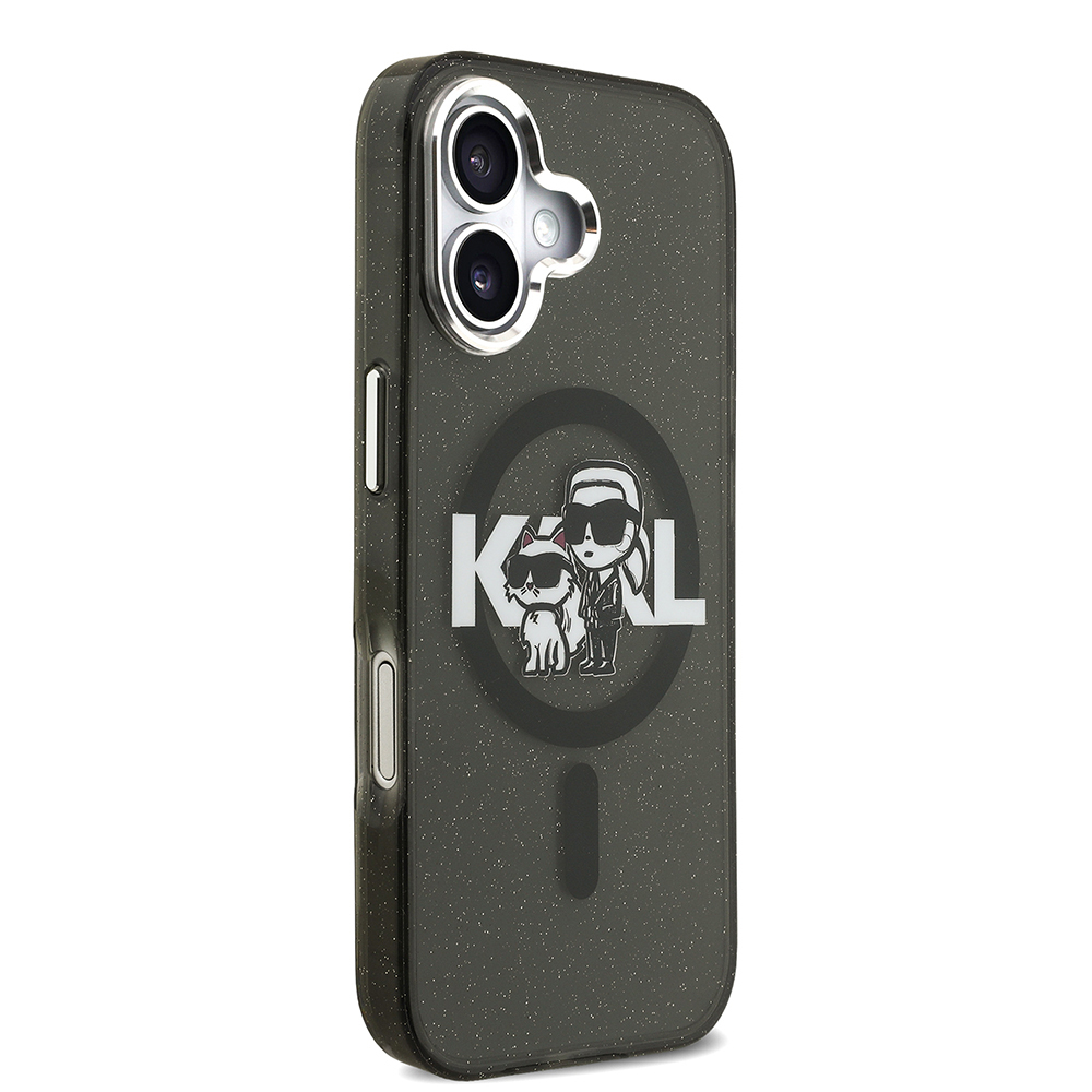Apple iPhone 17 Uyumlu Kılıf Karl Lagerfeld Orjinal Lisanslı Parlayan Simli Karl & Choupette Sketch Logo Kapak - 3
