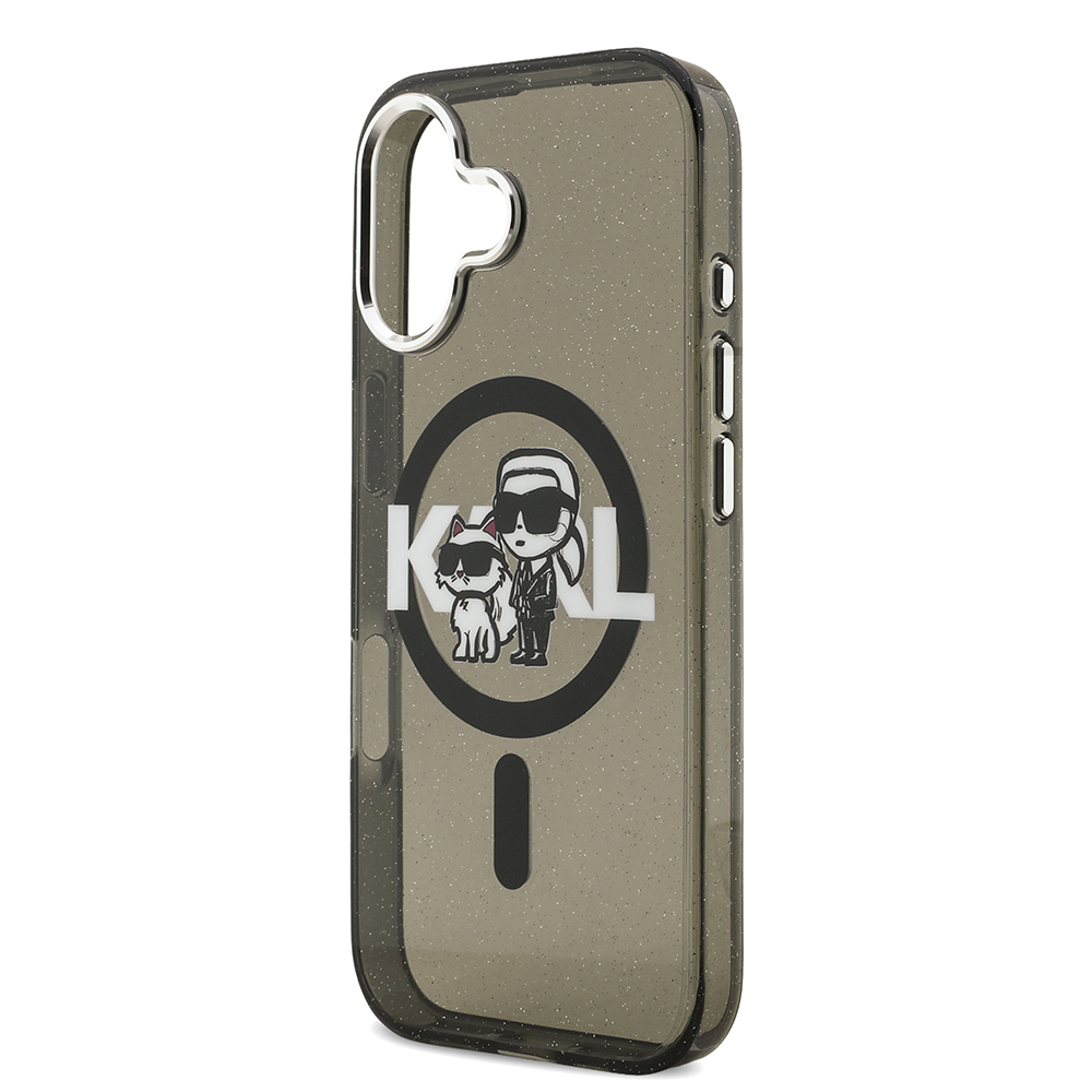 Apple iPhone 17 Uyumlu Kılıf Karl Lagerfeld Orjinal Lisanslı Parlayan Simli Karl & Choupette Sketch Logo Kapak - 5